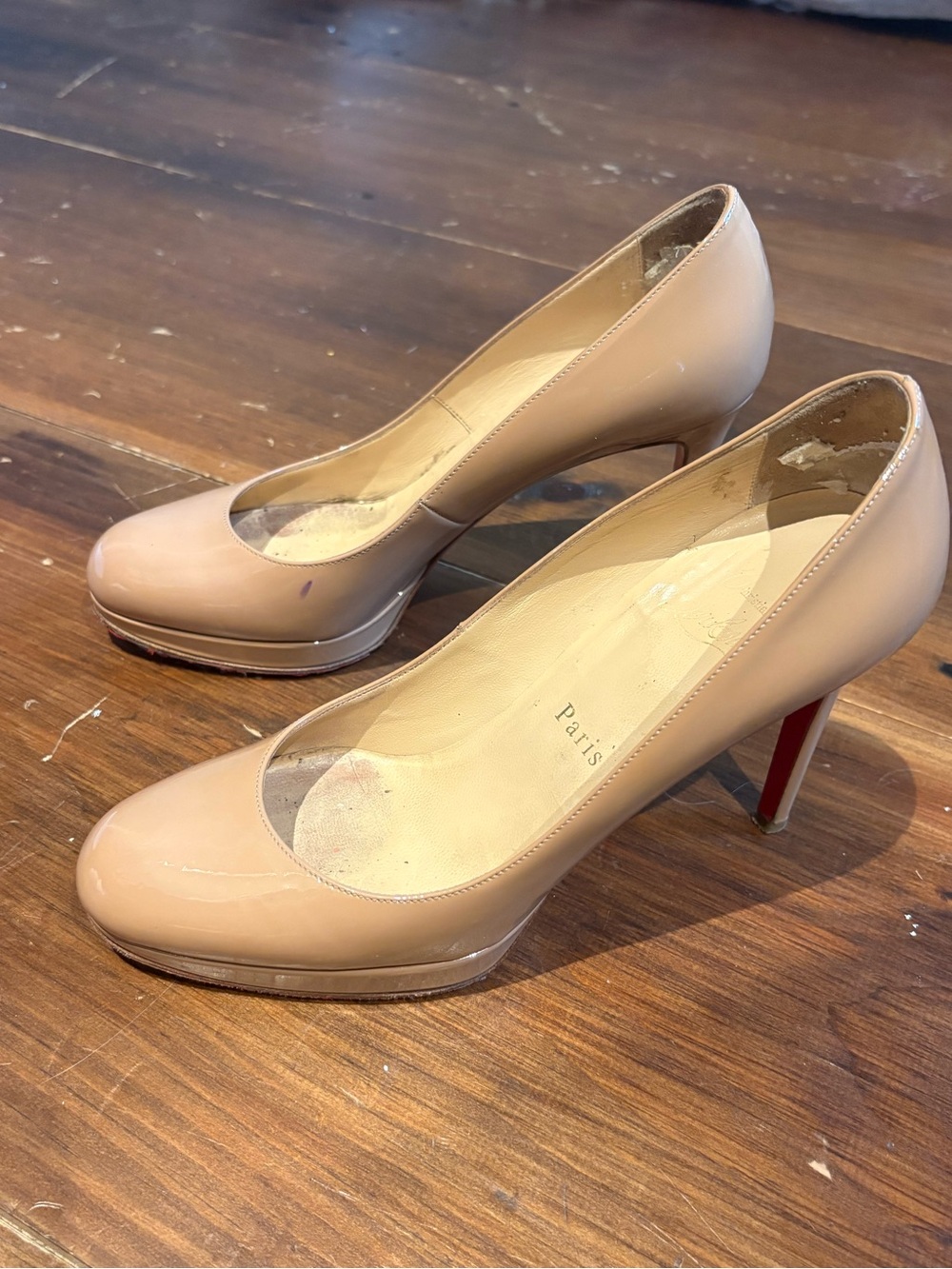 Louboutin Nude Patent Platform Pumps